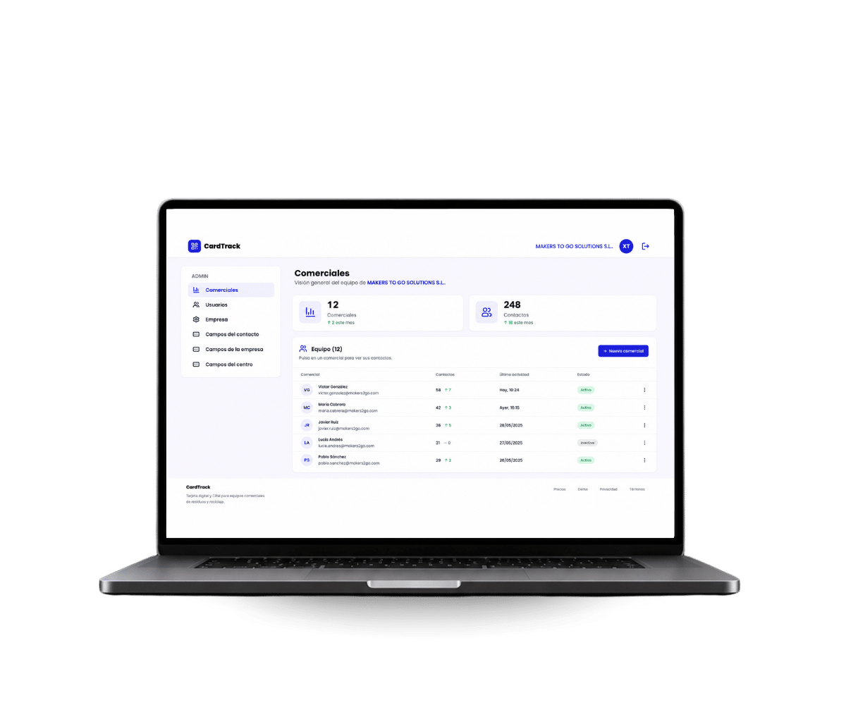 CardTrack, tarjeta digital para equipos comerciales con QR y registro de visitas