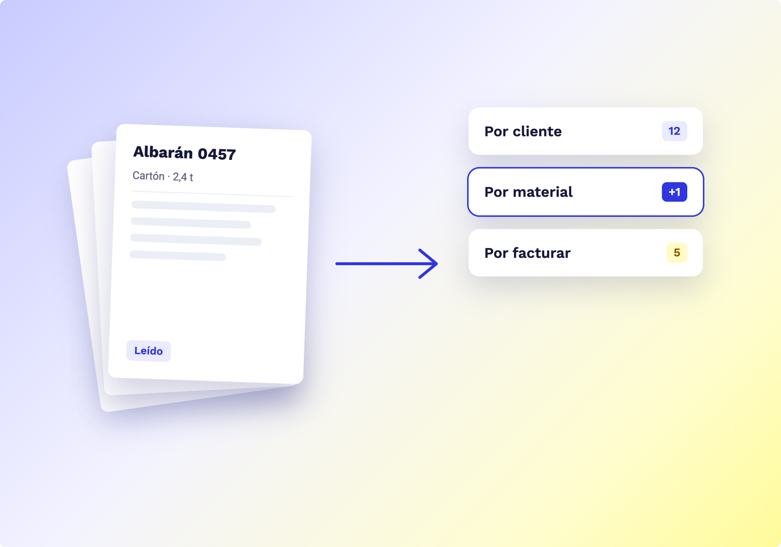 Automatizar albaranes: albarán leído y clasificado por cliente, por material y por facturar
